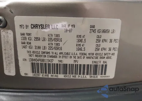 2008 Dodge Grand Caravan Sxt z USA, uszkodzony, nr VIN 1D8HN54P68B115437